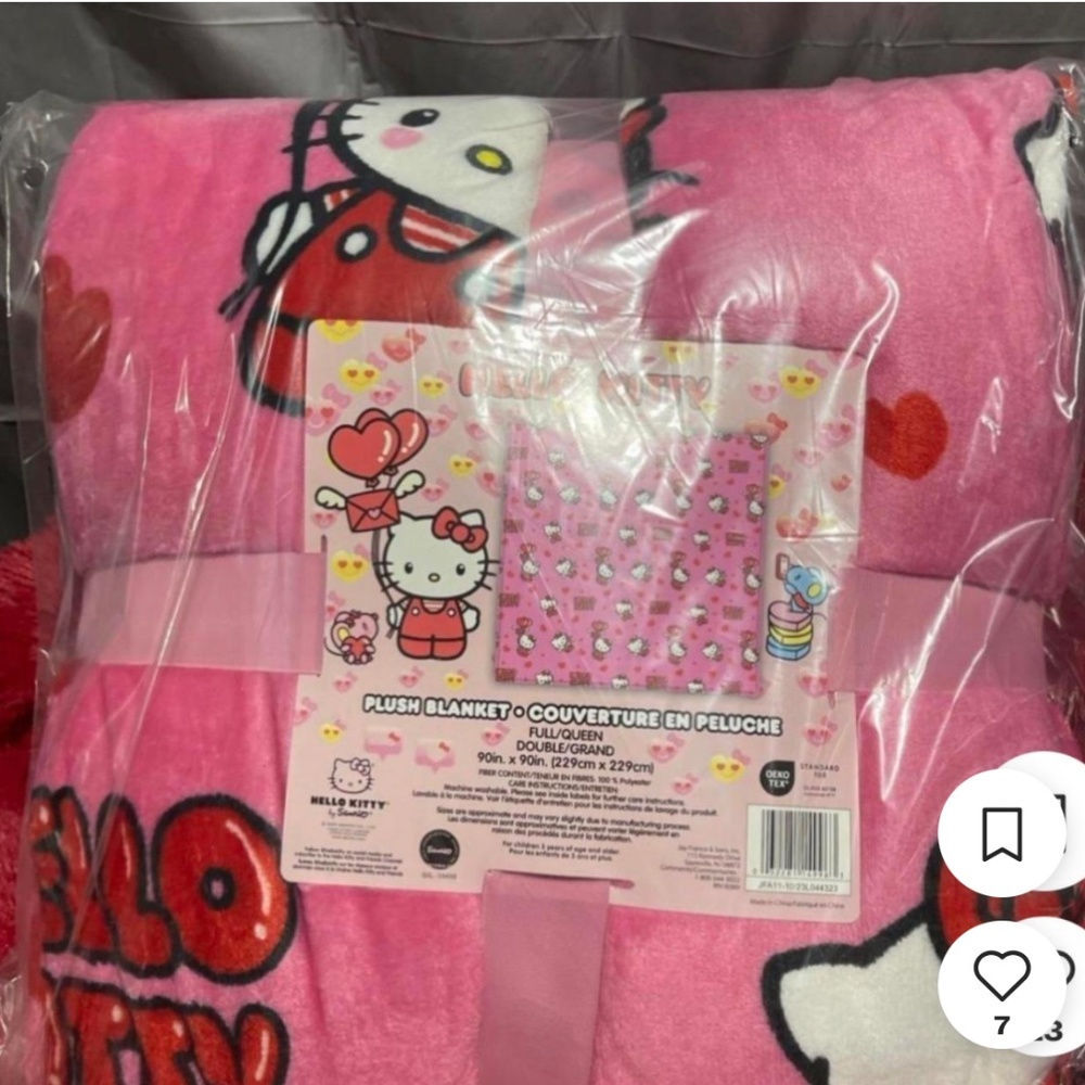 Hello Kitty plush Valentines hearts balloons blanket